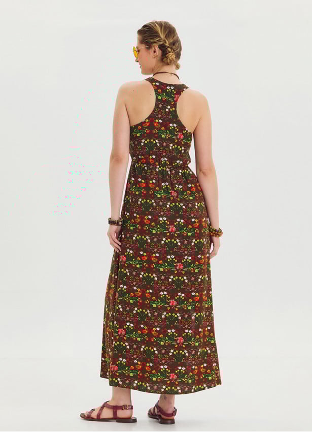 V Neck Slit Green Floral Dress 4643